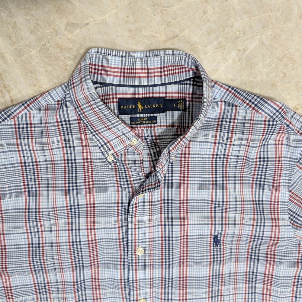 Ralph Lauren Red and Blue Casual Button Down Shirt